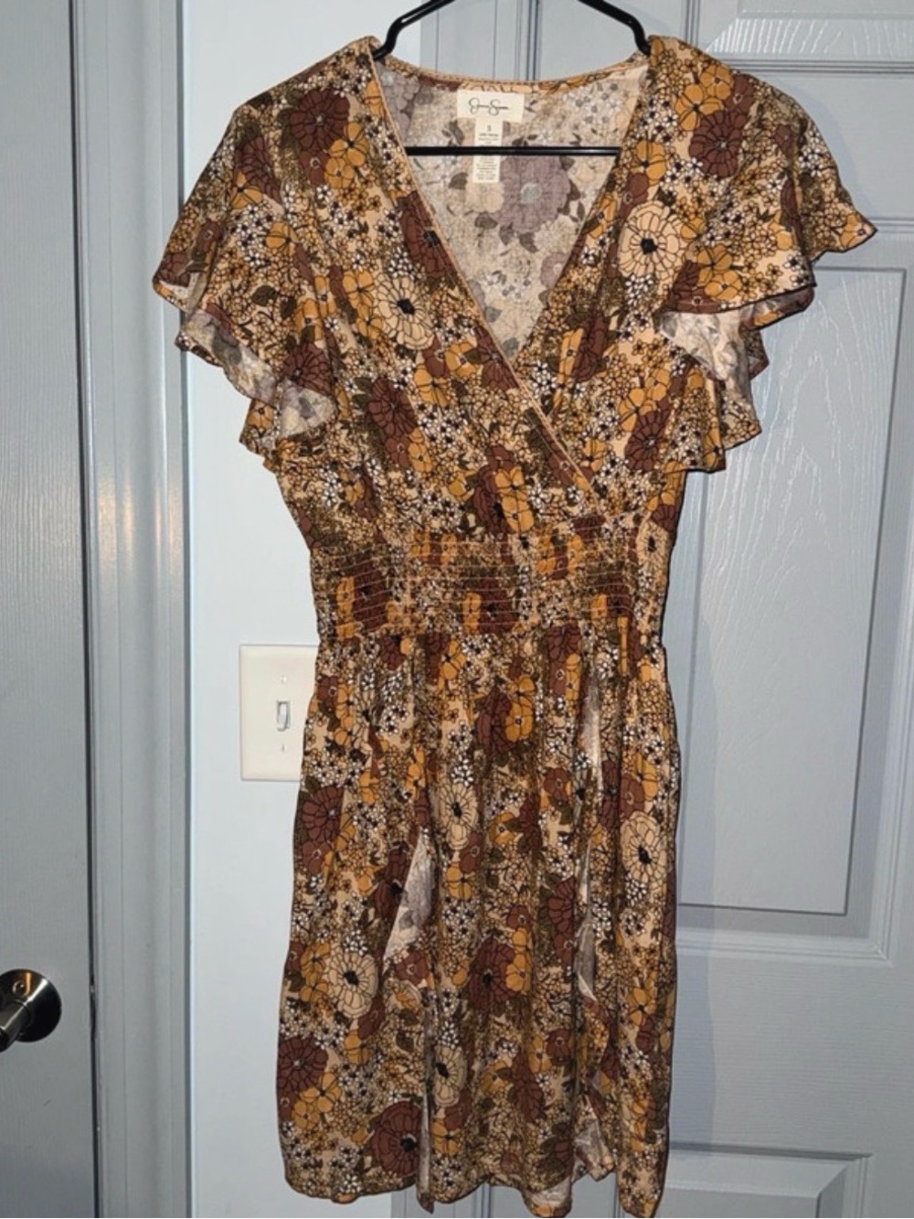 Jessica Simpson Brown and Yellow Floral Wrap Midi Dress